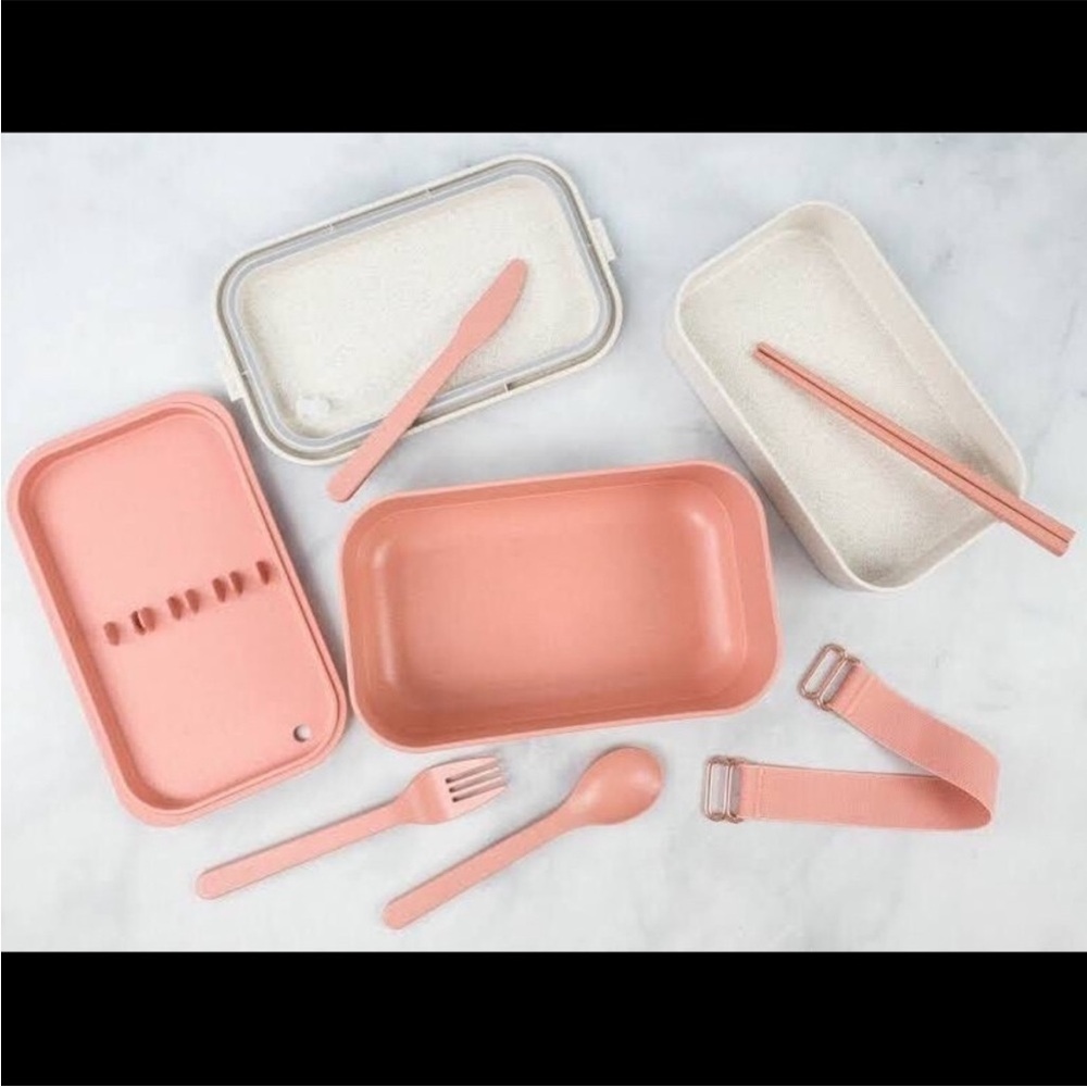 Our Place Lunchbox Pink Fork Knife Spoon Chopsticks New in BOX Bento Minimalist
